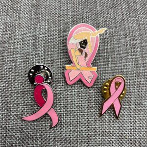 BCA Tack Pin Lot of 3 Breast Cancer Awareness Ribbon Gymnastics Pink Red Gold
